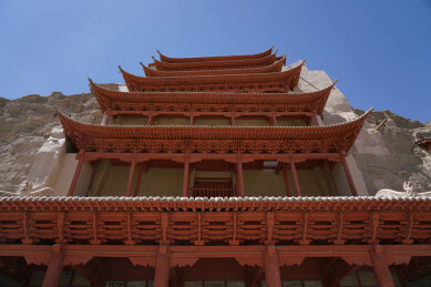 敦煌莫高窟九层楼古建筑仰拍