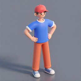 3D卡通男孩叉腰站立形象