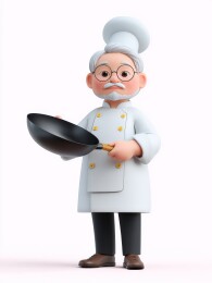 老爷爷厨师手持炒锅