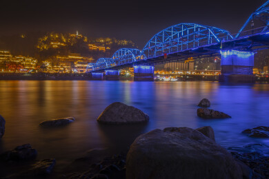 兰州中山桥白塔山夜景