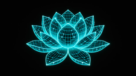 青色3D线框莲花渲染图