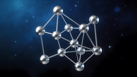银色分子模型与星空