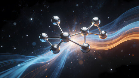 银色分子模型悬浮星空