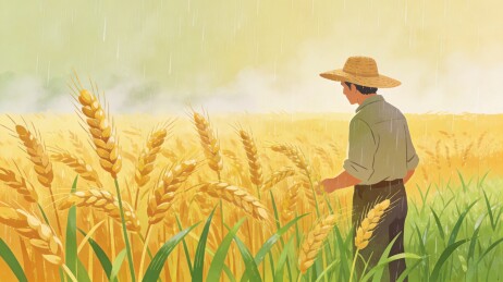 麦田农夫卡通丰收治愈插画背景
