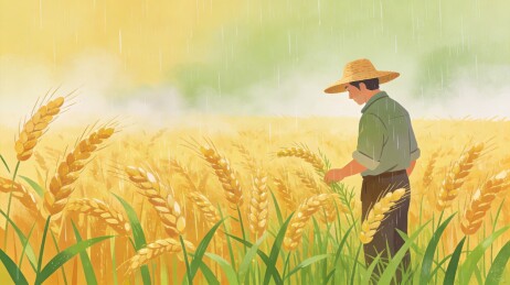 麦田农夫卡通丰收治愈插画背景