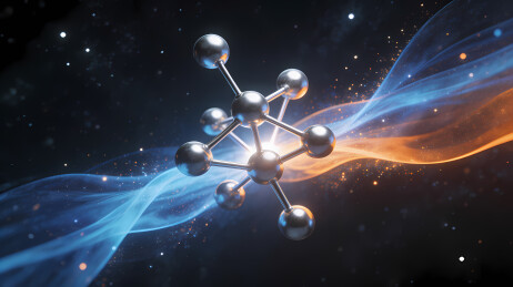 银色分子模型悬浮星空