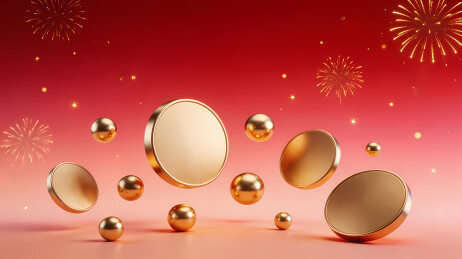 金色圆球与红色喜庆背景