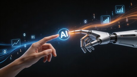 人机触碰AI标识象征科技融合