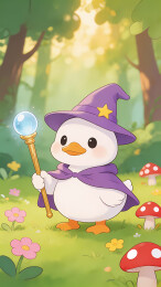 白鸭巫师帽魔法杖