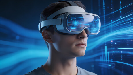 男子佩戴发光VR头显
