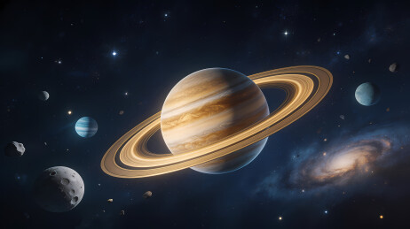 土星与卫星闪耀星空
