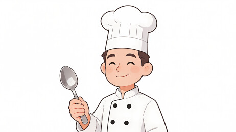 卡通厨师手持银勺
