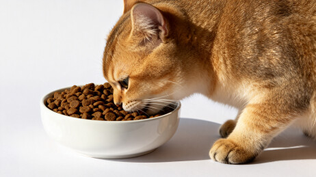 猫咪专注进食干粮