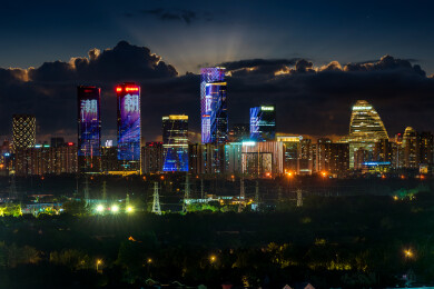 北京望京 CBD 繁华夜景天际线 现代都市商业建筑