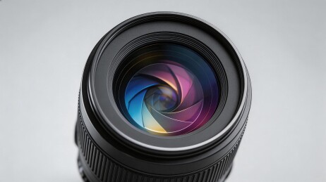 黑色相机镜头特写展现光圈内部结构