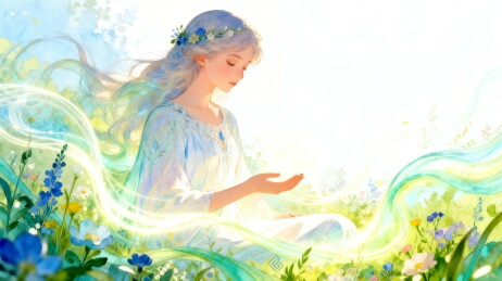 自然灵性治愈系少女插画 绿调风与光二次元