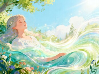 自然灵性治愈系少女插画 绿调风与光二次元