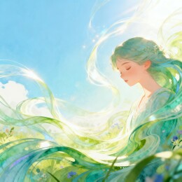 自然灵性治愈系少女插画 绿调风与光二次元