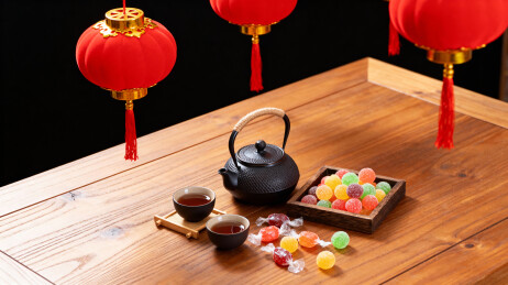 中式茶点与红灯笼