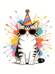 戴派对帽的卡通猫