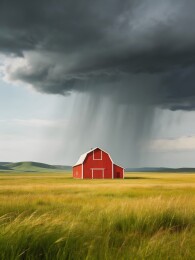 红色谷仓暴雨田野景观
