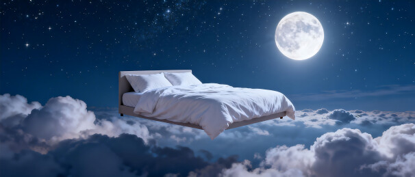 夜空云海中的悬浮床