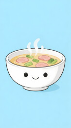 可爱笑脸碗盛热汤