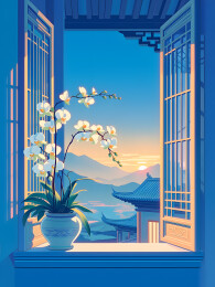 中式窗景兰花