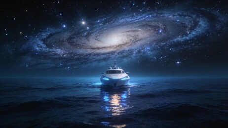 宇宙星空下的豪华游艇