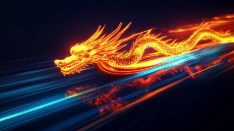 金色火焰飞龙高速驰骋创意插画