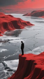 孤影伫立红色峭壁