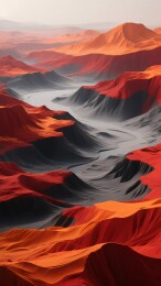 红色山峦雾气流动