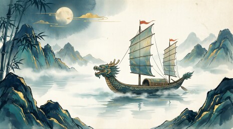 中国画舫雾中行