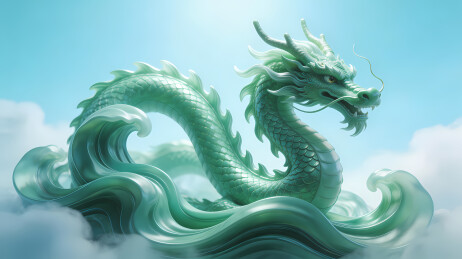 青绿神龙腾云驾雾