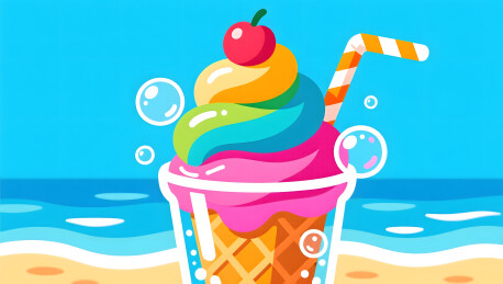 立夏夏季清凉冰淇淋气泡水活力波普插画