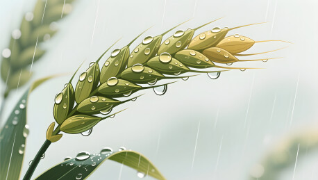 小满节气雨后麦穗晶莹剔透展现传统农事美