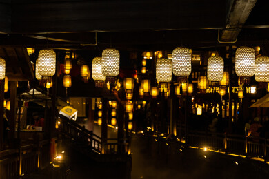 南岳里庙会民俗主题街夜景风光