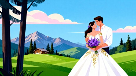 婚礼新人山景合影