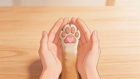 双手捧着带爱心的猫爪
