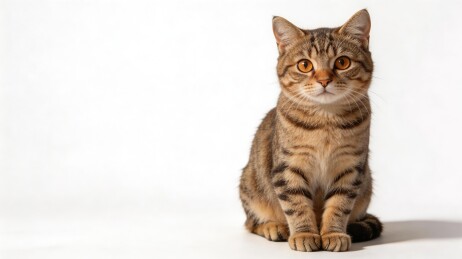 棕色虎斑猫静坐白色背景前