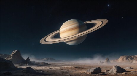 土星环下的荒漠星球景观