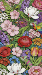 多彩花卉与动物插画