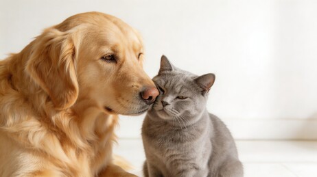狗狗亲吻猫咪温馨互动