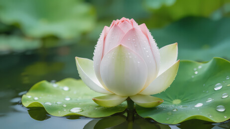 含苞待放的淡粉莲花