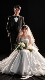 新郎新娘黑色背景婚礼人像CG风