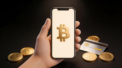 比特币手机与金色硬币