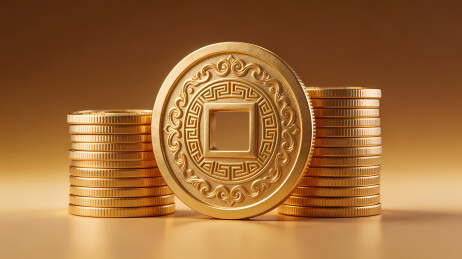 三堆金色硬币