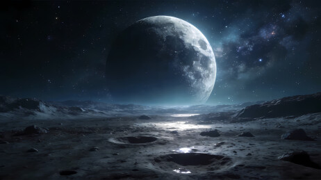巨大灰白月球悬于星空