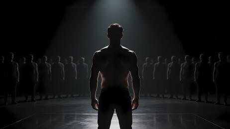 背影男子立于舞台