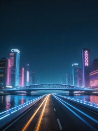 霓虹灯下的未来城市夜景